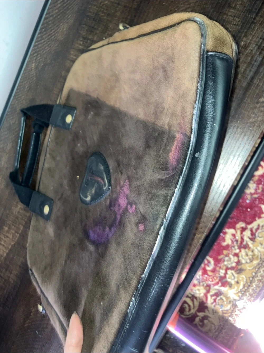 Juicy Couture Brown Velvet Crest Laptop Bag with Cream Embroidery